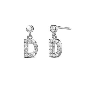 Solid 925 Sterling Silver Initial Crystal Personalised Alphabet Letter Earrings - D