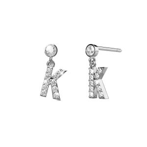 Solid 925 Sterling Silver Initial Crystal Personalised Alphabet Letter Earrings - K