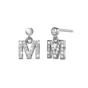 Solid 925 Sterling Silver Initial Crystal Personalised Alphabet Letter Earrings - M