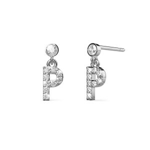 Solid 925 Sterling Silver Initial Crystal Personalised Alphabet Letter Earrings - P