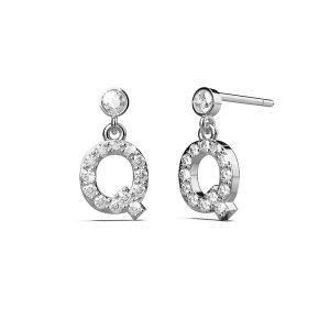Solid 925 Sterling Silver Initial Crystal Personalised Alphabet Letter Earrings - Q