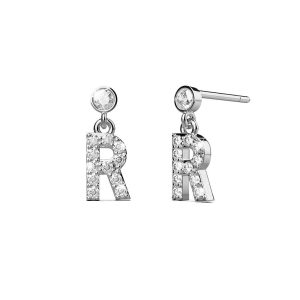 Solid 925 Sterling Silver Initial Crystal Personalised Alphabet Letter Earrings - R