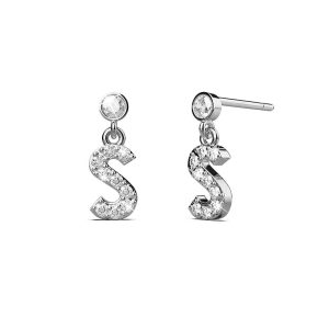 Solid 925 Sterling Silver Initial Crystal Personalised Alphabet Letter Earrings - S