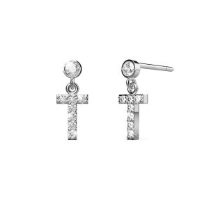 Solid 925 Sterling Silver Initial Crystal Personalised Alphabet Letter Earrings - T