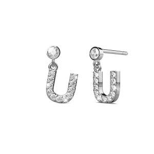 Solid 925 Sterling Silver Initial Crystal Personalised Alphabet Letter Earrings - U