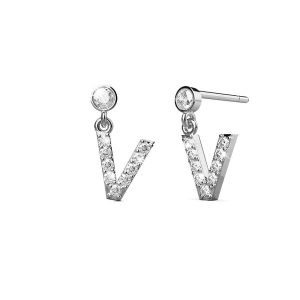 Solid 925 Sterling Silver Initial Crystal Personalised Alphabet Letter Earrings - V