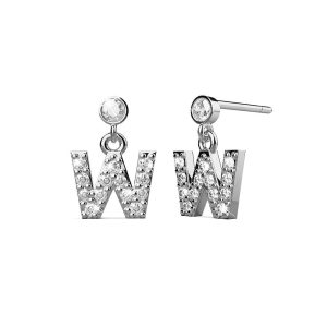 Solid 925 Sterling Silver Initial Crystal Personalised Alphabet Letter Earrings - W