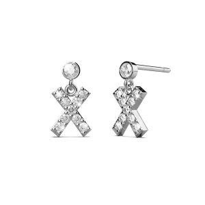 Solid 925 Sterling Silver Initial Crystal Personalised Alphabet Letter Earrings - X