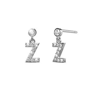 Solid 925 Sterling Silver Initial Crystal Personalised Alphabet Letter Earrings - Z