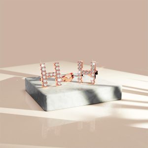 Solid 925 Sterling Silver Glamour Alphabet Letter Earrings Rose Gold - H