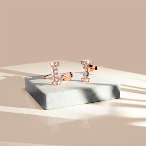 Solid 925 Sterling Silver Glamour Alphabet Letter Earrings Rose Gold - I