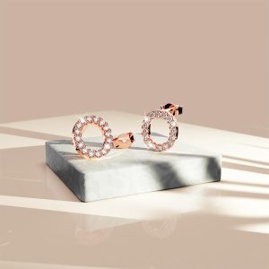 Solid 925 Sterling Silver Glamour Alphabet Letter Earrings Rose Gold - O