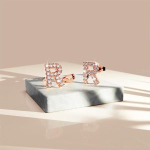 Solid 925 Sterling Silver Glamour Alphabet Letter Earrings Rose Gold - R