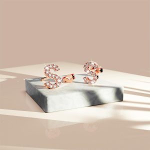 Solid 925 Sterling Silver Glamour Alphabet Letter Earrings Rose Gold - S