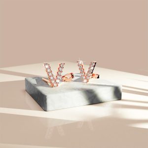 Solid 925 Sterling Silver Glamour Alphabet Letter Earrings Rose Gold - V