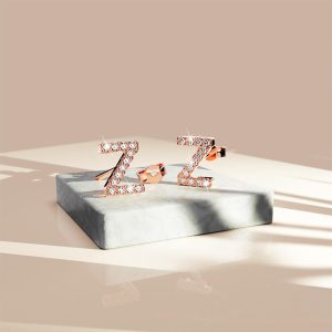 Solid 925 Sterling Silver Glamour Alphabet Letter Earrings Rose Gold - Z