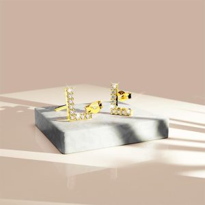Solid 925 Sterling Silver Glamour Alphabet Letter Earrings Gold - L