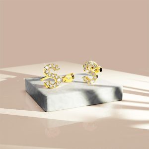 Solid 925 Sterling Silver Glamour Alphabet Letter Earrings Gold - S
