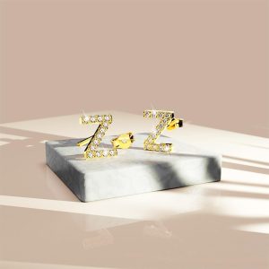 Solid 925 Sterling Silver Glamour Alphabet Letter Earrings Gold - Z