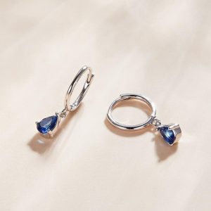 Solid 925 Sterling Silver Sapphire Blue Crystal Drop Earrings