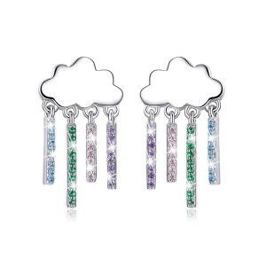 Solid 925 Sterling Silver Colourful Rainy Cloud Earrings