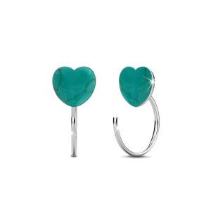 Solid 925 Sterling Silver Turquoise Blue Resin Heart Hook Earrings