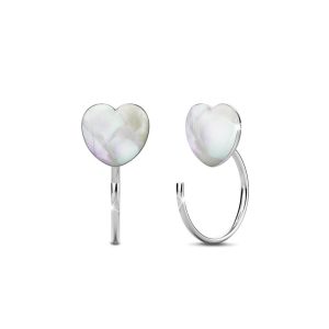 Solid 925 Sterling Silver White Heart Resin Hook Earrings