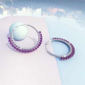 Solid 925 Sterling Silver Purple Amethyst Huggie Earrings