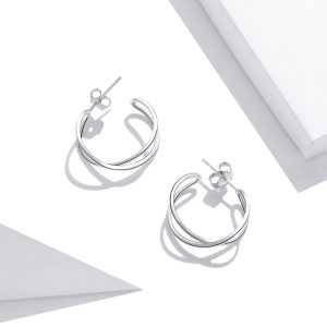 Solid 925 Sterling Silver Dramatic C-hoop Earrings