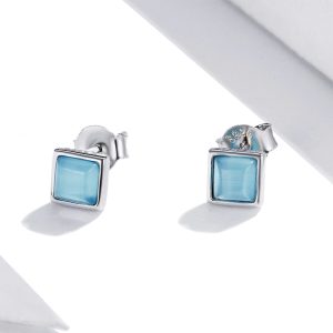 Solid 925 Sterling Silver Clarity in Baby Blue Stud Earrings