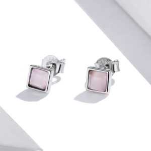 Solid 925 Sterling Silver Clarity in Baby Pink Stud Earrings