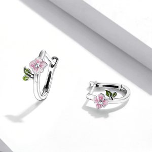 Solid 925 Sterling Silver Flora Huggie Earrings
