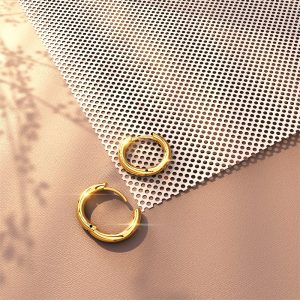 Solid 925 Sterling Silver Classic Huggie Earrings 8mm Gold