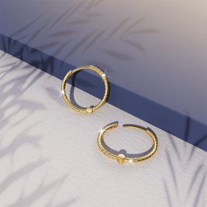 Solid 925 Sterling Silver Helical Huggie Earrings 15mm Gold