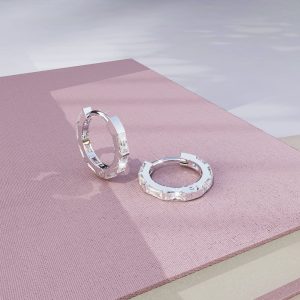 Solid 925 Sterling Silver Clove Zircon Huggie Earrings Silver