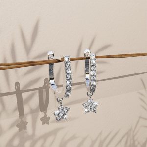 Solid 925 Sterling Silver Floret Zircon Huggie Earrings Silver