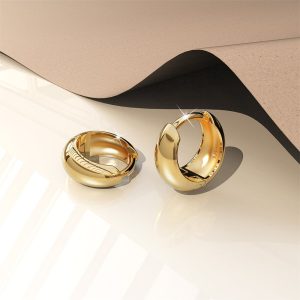 Solid 925 Sterling Silver Belgium Zircon Huggie Earrings Gold