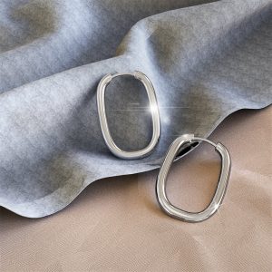 Solid 925 Sterling Silver Social Oval Huggie Earrings