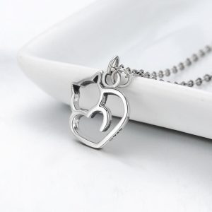 Solid 925 Sterling Silver Cat Love Necklace