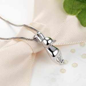 Solid 925 Sterling Silver Hanging Cat Necklace