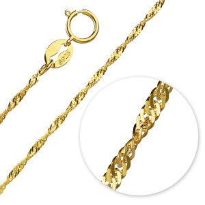 Solid 925 Sterling Silver Singapore Chain Necklace in Gold Layered