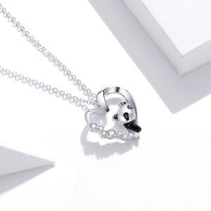 Solid 925 Sterling Silver Zircon Heart Shaped Baby Panda Necklace