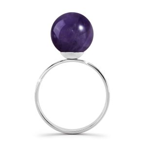 Solid 925 Sterling Silver Spherical Amethyst Gem Ring