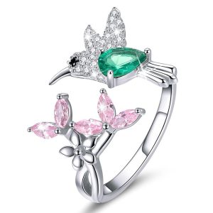 Solid 925 Sterling Silver Humming Bird Adjustable Fashion Ring