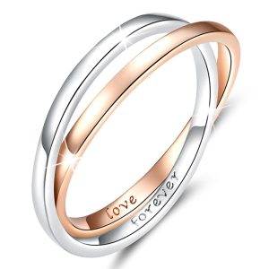 Solid 925 Sterling Silver Forever Love Dual Tone Promise Ring