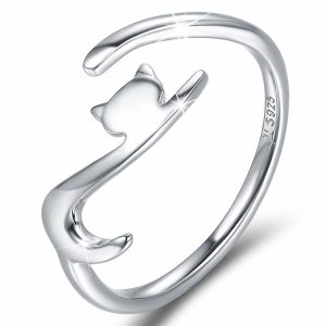 Solid 925 Sterling Silver Cat Stretch Adjustable Fashion Ring