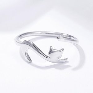 Solid 925 Sterling Silver Cat Stretch Adjustable Fashion Ring