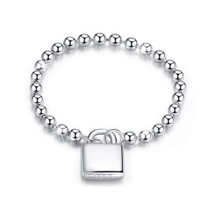 Solid 925 Sterling Silver Padlock Ball Chain Ring