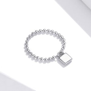 Solid 925 Sterling Silver Padlock Ball Chain Ring