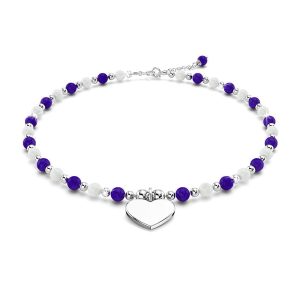 Solid 925 Sterling Silver Heart Blue Lapis Lazuli and Freshwater Pearls Beaded Bracelet